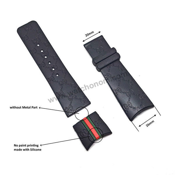 Gucci YA114-2/071 i-gucci digital watch 114, 114-2, YA114207, 316L Fits with 26mm Black Rubber Watch Band / Strap