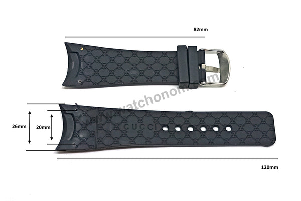 26mm Black Rubber Watch Band / Strap Compatible with Gucci YA114-2/071 i-gucci digital watch 114, 114-2, YA114207, 316L