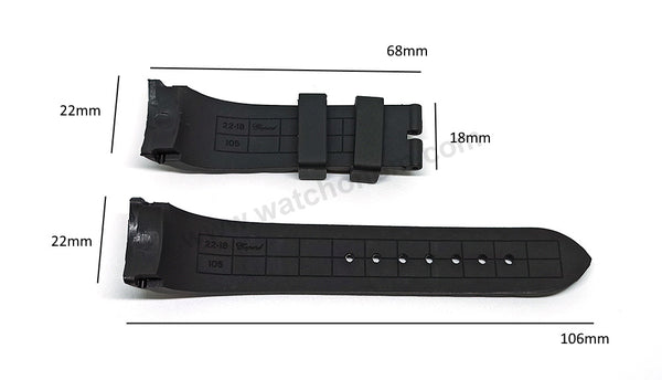 Fits/For Chopard Happy Sport 42mm 288499-3007 , 288499-3009 , 288499-3011 - 22mm Black Rubber Watch Band Strap