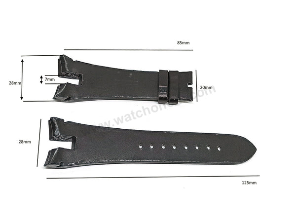 28mm Handmade Black Genuine Leather Watch Band Strap Compatible For Seiko Arctura 7L22-0AT0 - SNL045P1 , SNL047P1 , SNL049P1 , SNL051P1 , SNL60P1