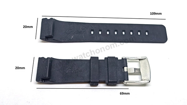 20mm Black Rubber / Silicone Replacement Watch Strap Band Fits with Cartier Santos