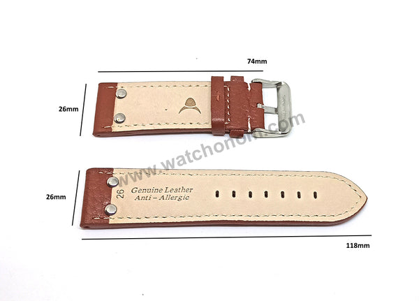 Fits/For Luminox 1879 1920 1921 1925 1927 - 26mm Brown White Stitch Rivet Genuine Leather Replacement Watch Band Strap