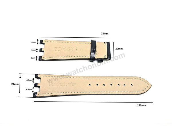 24mm Black Genuine Leather Watch Band Strap Compatible for Versace V-Race VEAK00118 , VAL010016