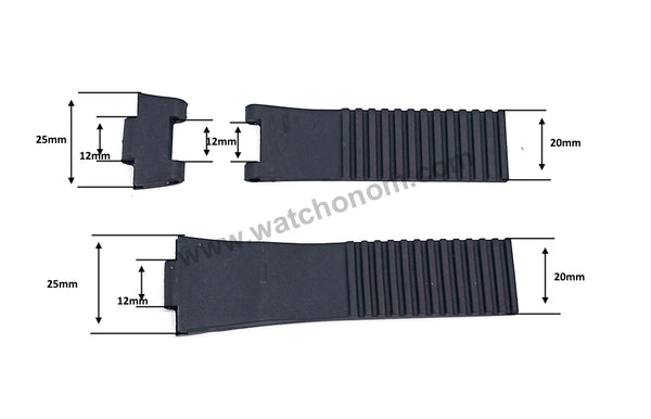 Compatible with Ulysse Nardin 12mmx25mm Black Rubber Replacement Watch Band Strap