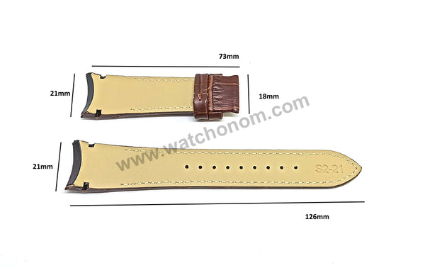 Seiko Premier 7T62-0JW0 - SNAF22P1 , SNAF21P1  Compatible for 21mm Brown Genuine Leather Curved end Replacement Watch Band Strap