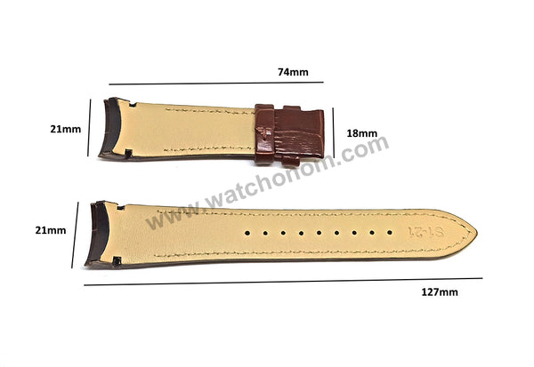 Seiko Premier 7D56-0AB0 - SNP096P1 , SNP127P1  Compatible for 21mm Brown Genuine Leather Curved end Replacement Watch Band Strap