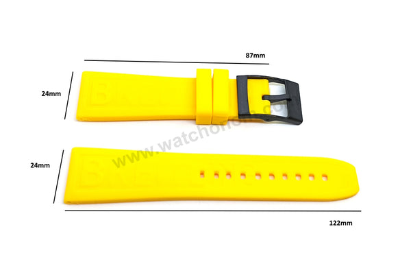 Fits/ For Breitling Diver Pro III  3 - 24mm Yellow Rubber / Silicone Replacement Watch Band Strap 24-20