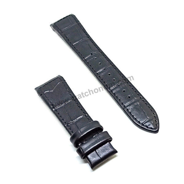 Seiko Premier 7D48-0AL0 - SNP061P1 , SNP084P1  Compatible for 21mm Black Genuine Leather Curved end Replacement Watch Band Strap