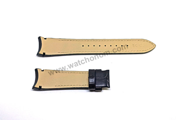 Seiko Premier 7D48-0AL0 - SNP061P1 , SNP084P1  Compatible for 21mm Black Genuine Leather Curved end Replacement Watch Band Strap