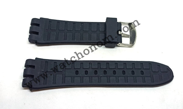 Swatch Irony 23mm Black Rubber Herringbone Pattern Watch Band Strap